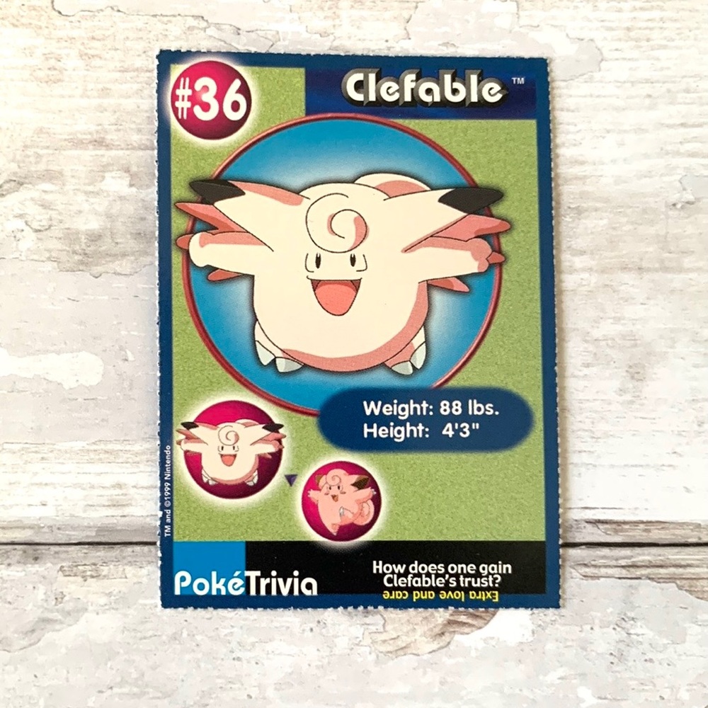 Clefable #36 PokeTrivia Card 1997 Nintendo Pokemon Collectible Game Freak